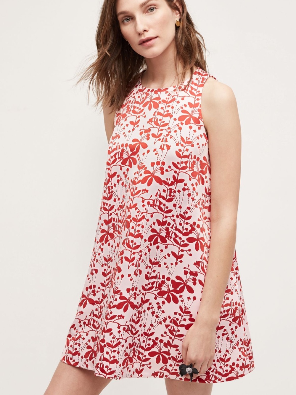 NWT Anthropologie Cynthia Rowley Chestnut Hill Red Floral Swing Dress Size 8